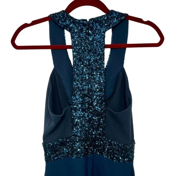 Dress The Population Delani Blue Sequin Trim Gown Maxi Cocktail Dress Women XS - Picture 10 of 13